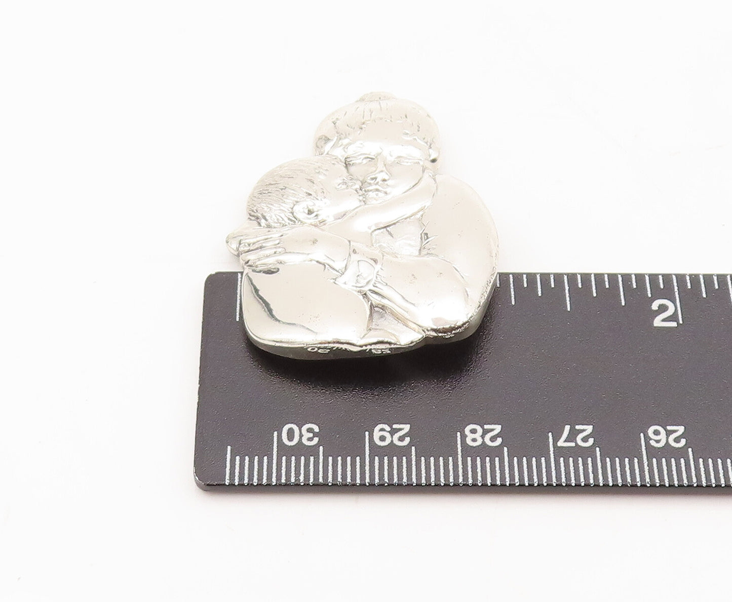 925 Sterling Silver Vintage Brooch Pin MFA Carved Hugging Son & Father  BP10568