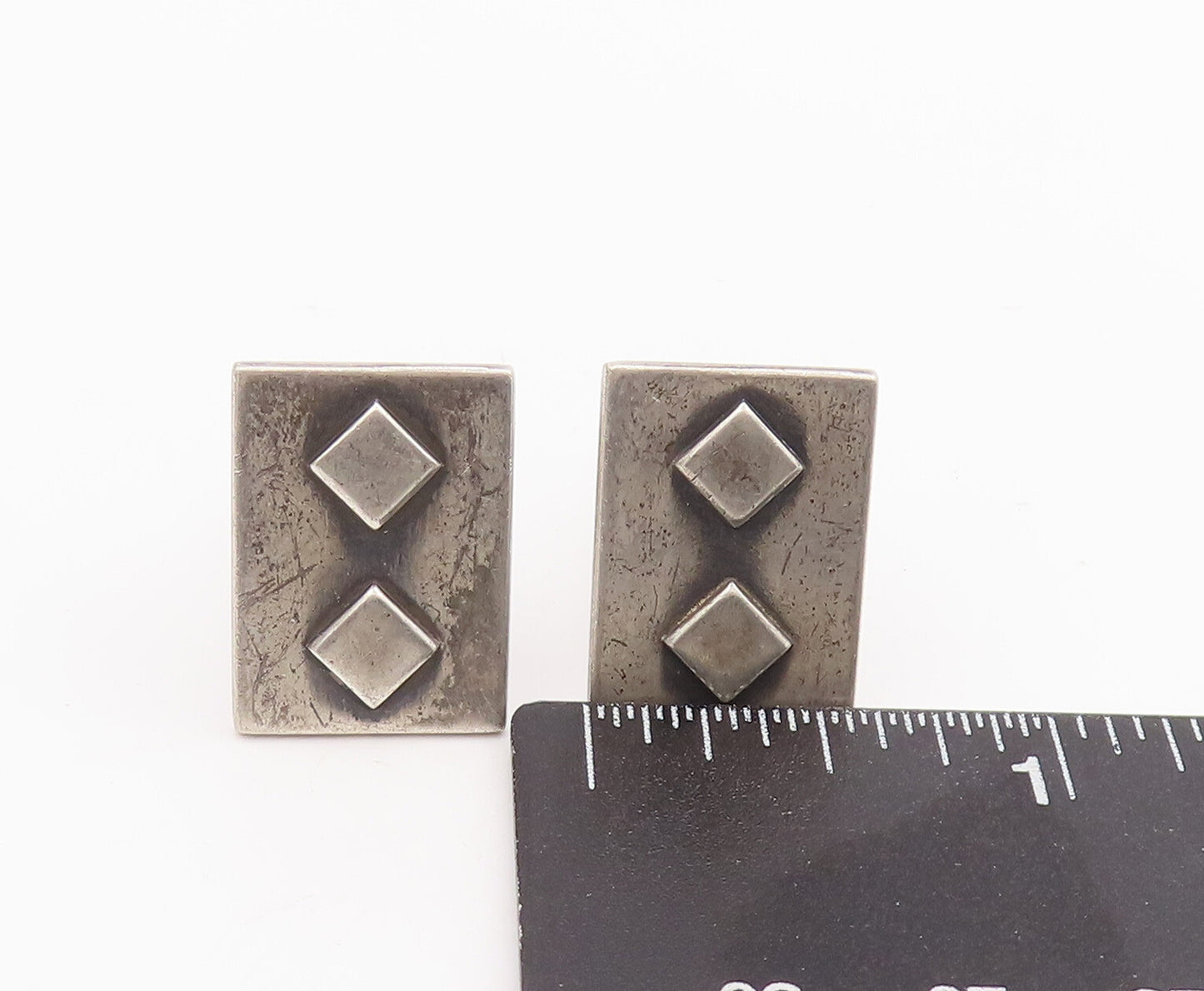 925 Sterling Silver Vintage Cuff Links Solid Rectangle Carved Squares  TR3756