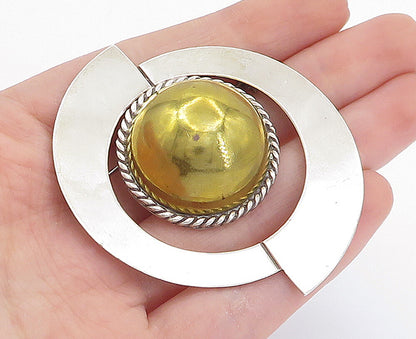 MEXICO 925 Sterling Silver  Vintage Shiny Two Tone Dome Brooch Pin  BP2732