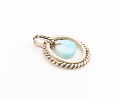925 Sterling Silver Vintage Pendant Classic Larimar Twisted Rope Circle  PT26557
