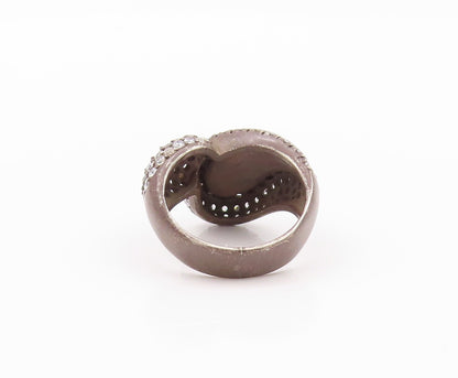 925 Sterling Silver Vintage Ring Dark Tone Onyx Halo CZ Inlay Sz 7  RG32372