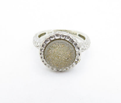 925 Sterling Silver  Vintage Druzy Stone Hammered Cocktail Ring Sz 6  RG7638