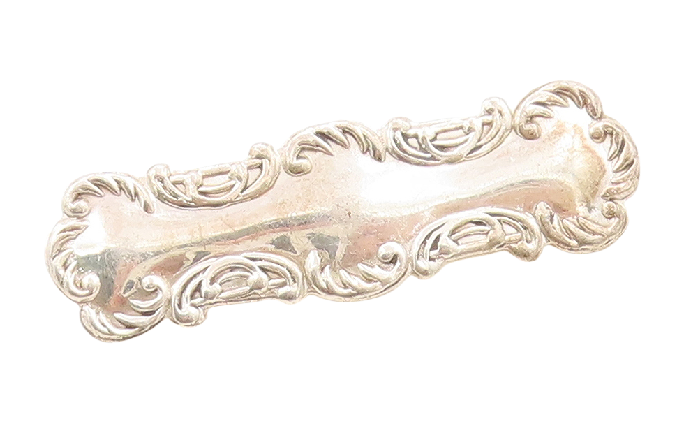 925 Sterling Silver Vintage Brooch Pin Designer Swirly Carved Frame  BP11336