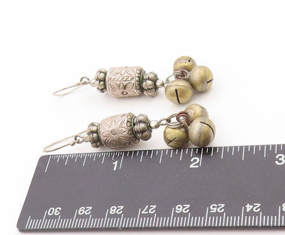 925 Sterling Silver Vintage Earrings Floral Carved Metal Ball Drop  EG13611