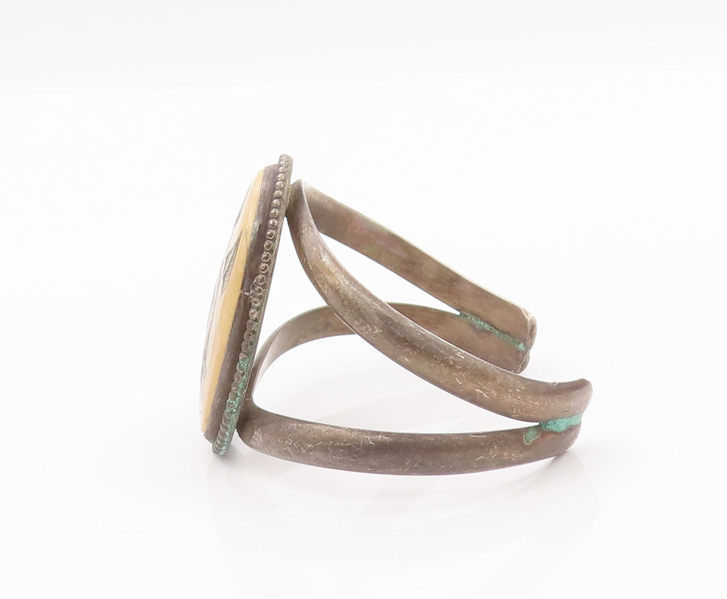 925 Sterling Silver Vintage Bracelet Painted Rose Antique Split Cuff  BT10452