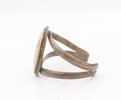 925 Sterling Silver Vintage Bracelet Painted Rose Antique Split Cuff  BT10452