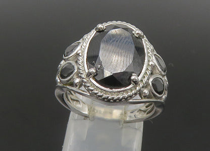KARIS 925 Sterling Silver  Vintage Faceted Black Spinel Band Ring Sz 7 RG22304