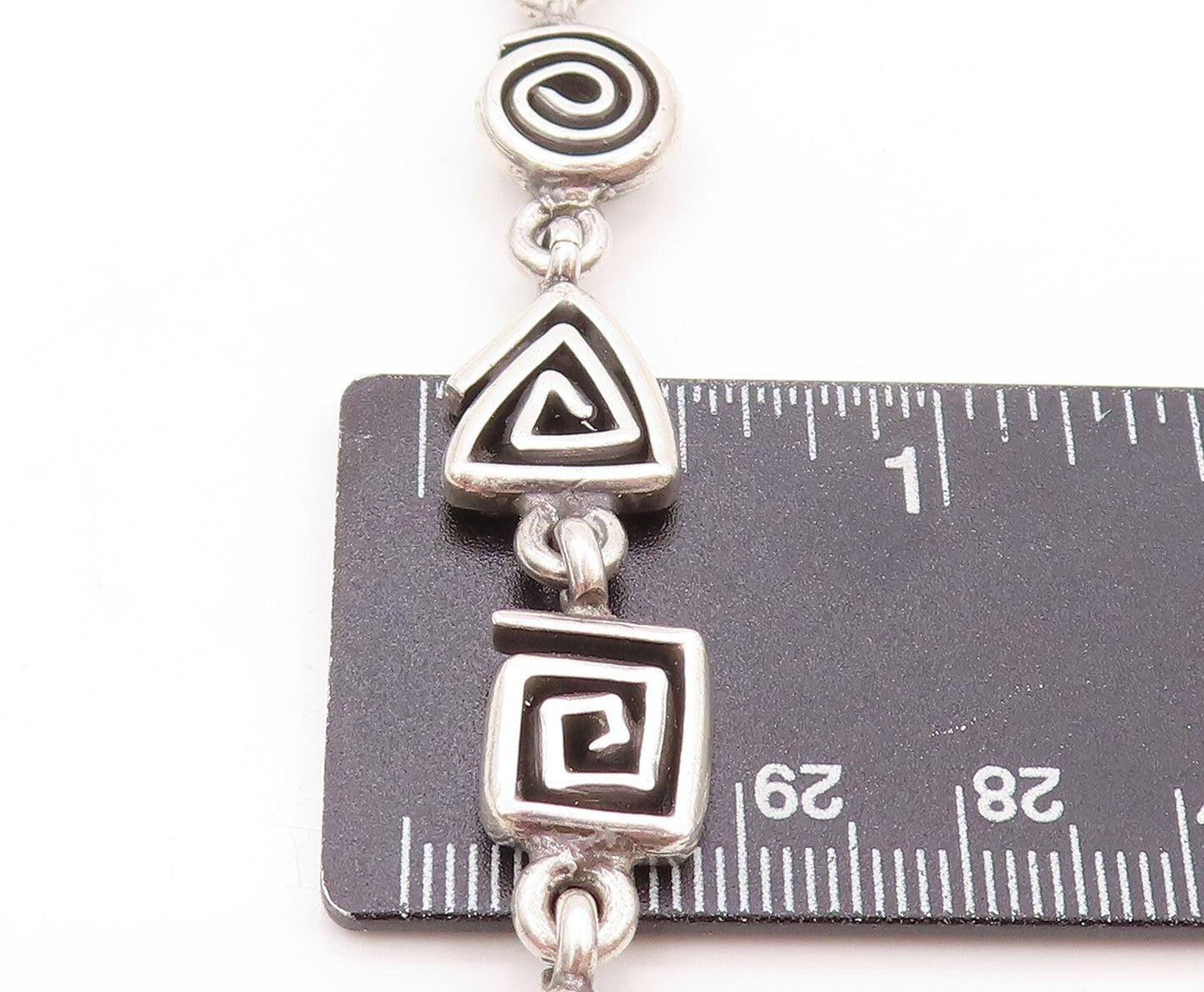 925 Sterling Silver Vintage Bracelet Spiral Square & Triangle Maze Cut  BT11119