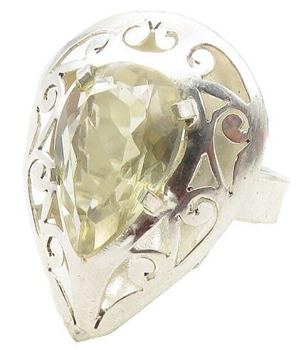 925 Sterling Silver  Pear Shape Topaz Cutout Swirl Cocktail Ring Sz 7  RG11836