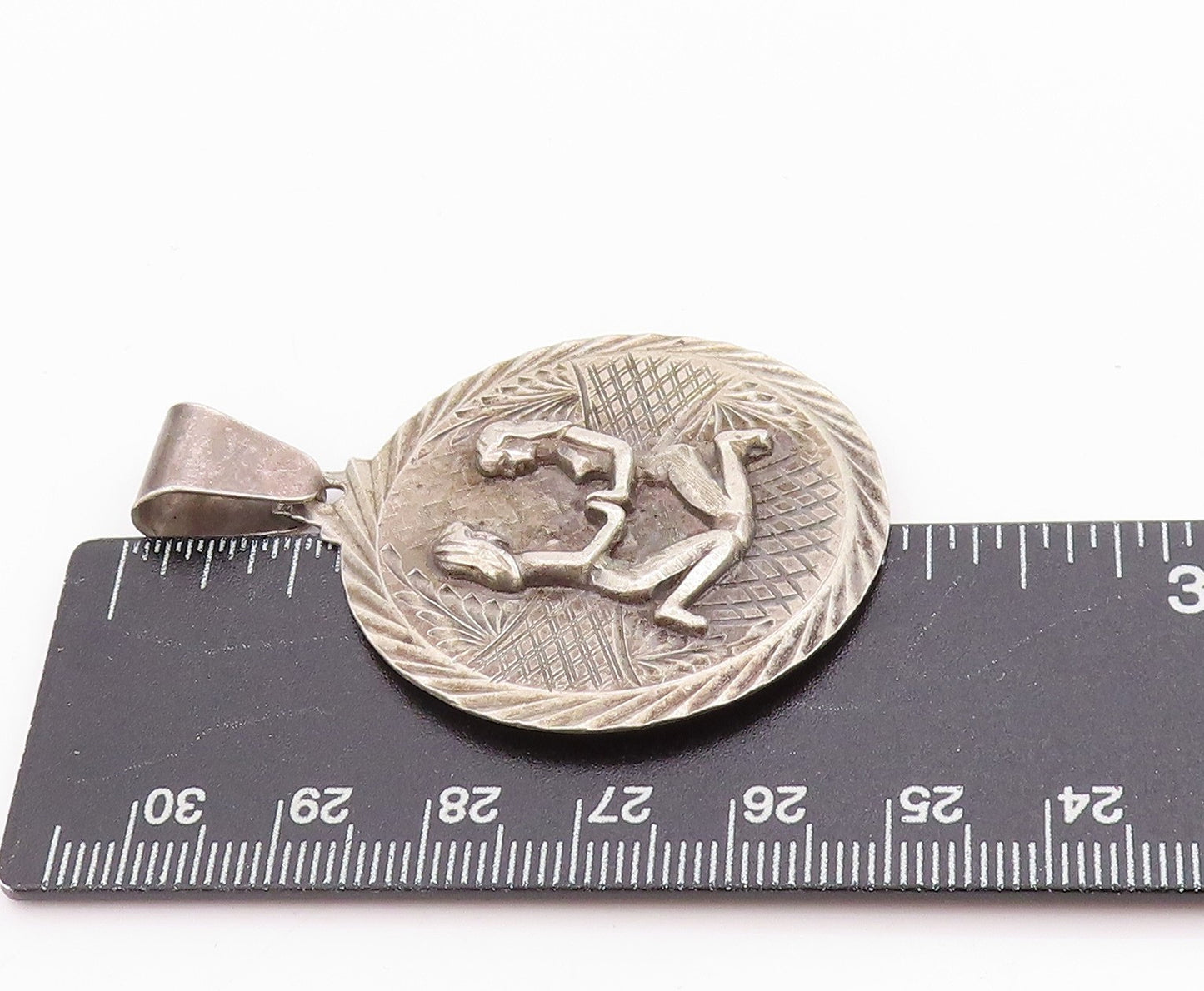 925 Sterling Silver Vintage Pendant Antique Gemini Zodiac Sign Carved   PT24585