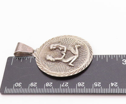 925 Sterling Silver Vintage Pendant Antique Gemini Zodiac Sign Carved   PT24585