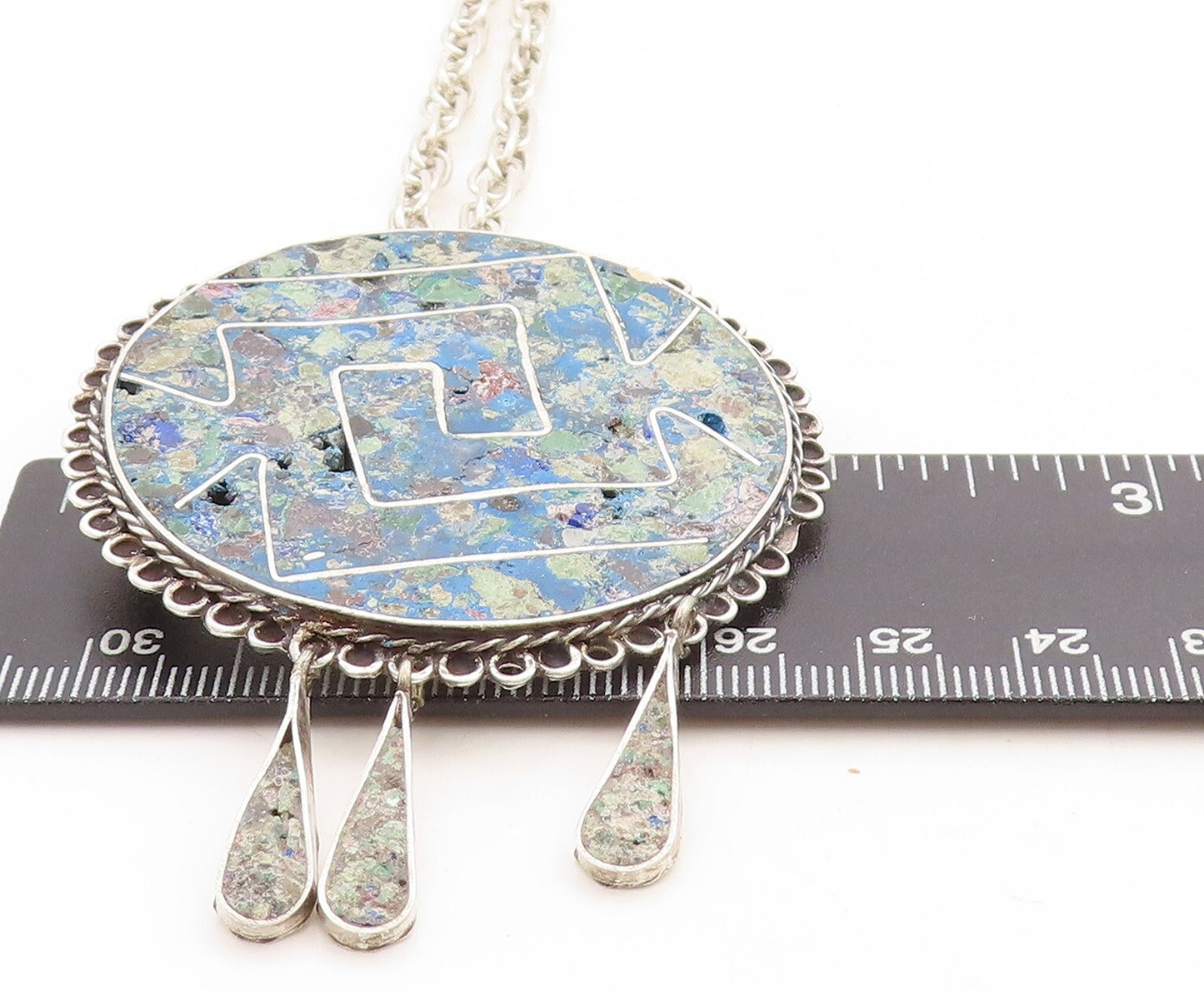 MEXICO 925 Sterling Silver  Vintage Jasper Oval Link Chain Necklace  NE1052