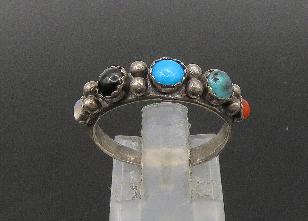 SOUTHWESTERN 925 Silver Vintage Turquoise & Multi Stone Ring Sz 7 RG23098