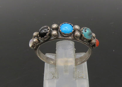 SOUTHWESTERN 925 Silver Vintage Turquoise & Multi Stone Ring Sz 7 RG23098