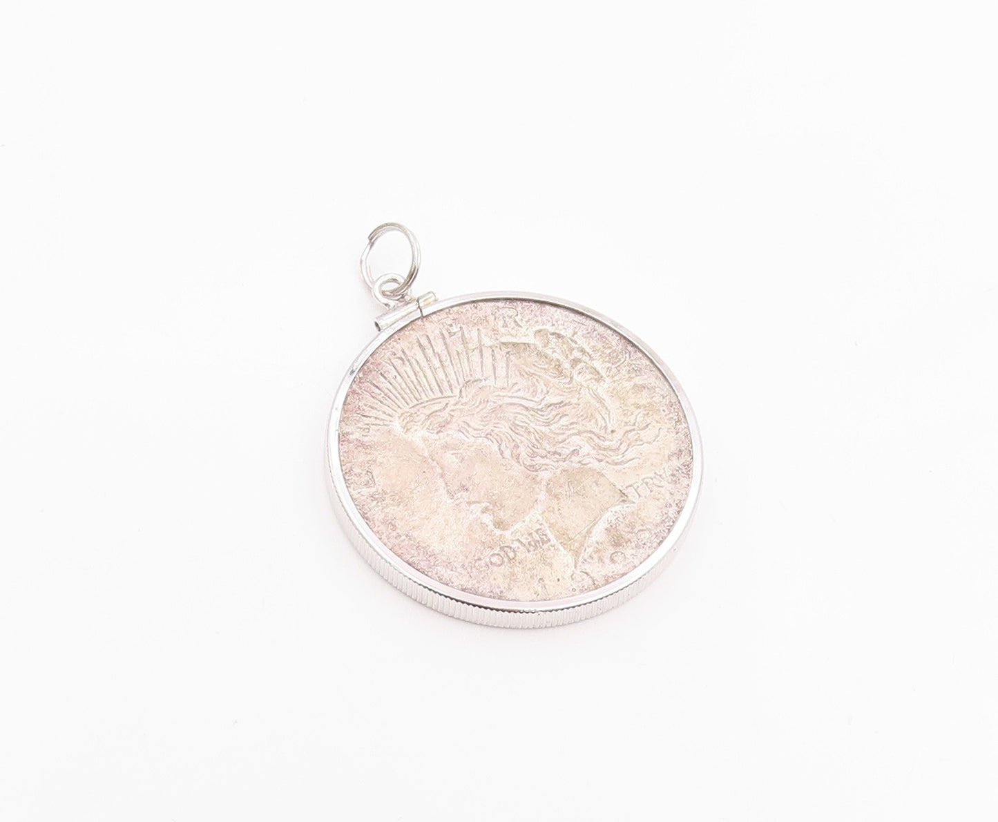 925 Sterling Silver Vintage Pendant Peace Lady Liberty Dollar Coin  PT26008