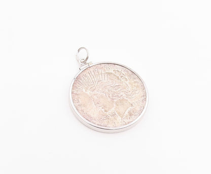 925 Sterling Silver Vintage Pendant Peace Lady Liberty Dollar Coin  PT26008