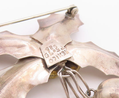 925 Sterling Silver Vintage Brooch Pin TAXCO MEXICO Bells & Holl Leaf  BP12559