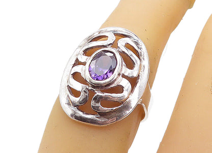 925 Sterling Silver  Amethyst Open Swirl Design Shiny Band Ring Sz 6  RG8391