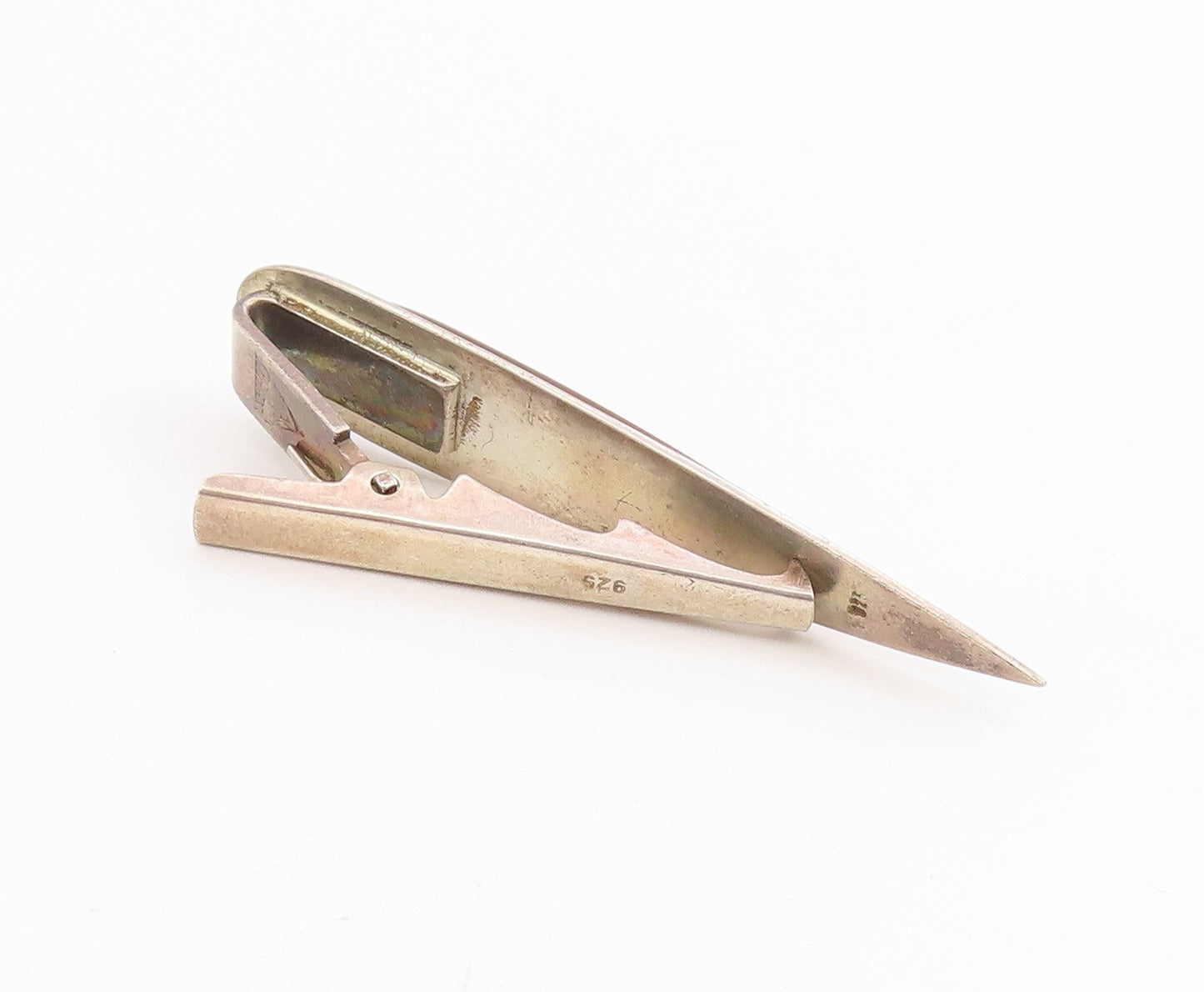 925 Sterling Silver Vintage Tie Clip Onyx Classic Grooved Pointed Design  TR4187