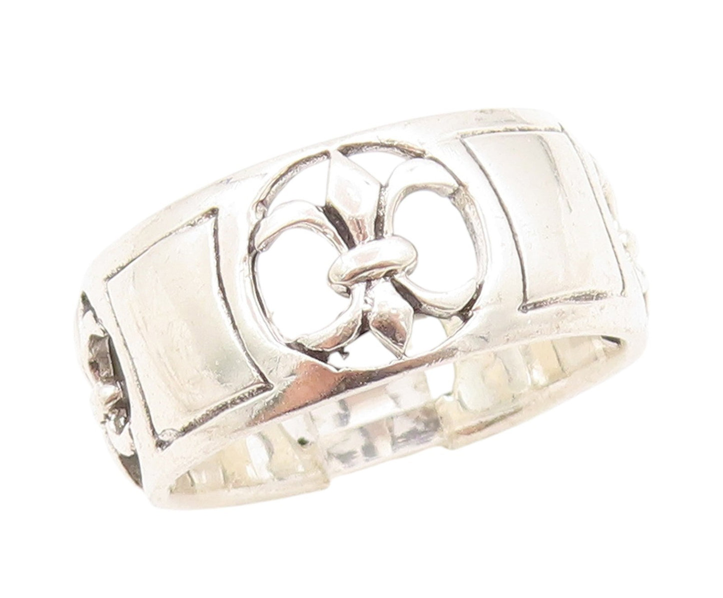 925 Sterling Silver Vintage Ring Fleur De Lis Design Cutout Band  Sz 12  RG32914