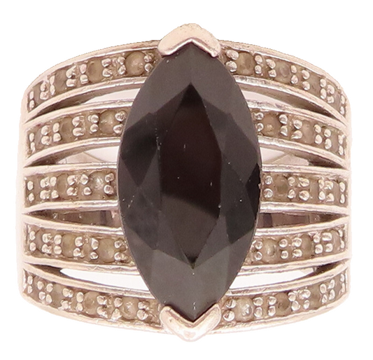 925 Sterling Silver  Vintage Marquise Cut Topaz & Spinel Ring Sz 7  RG26599