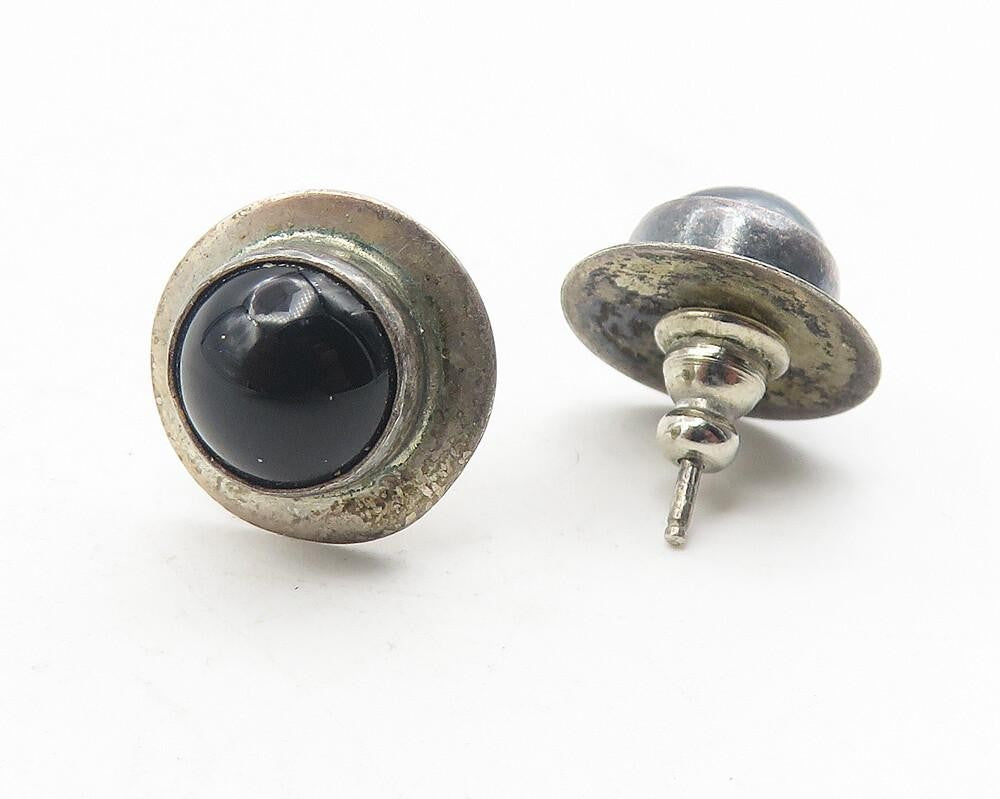 925 Sterling Silver  Vintage Cabochon Hematite & Onyx Stud Earrings  EG6025