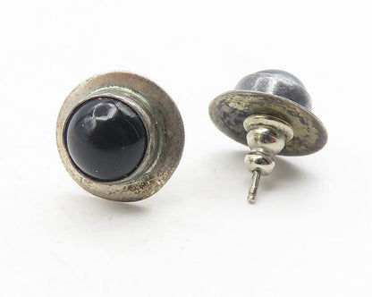 925 Sterling Silver  Vintage Cabochon Hematite & Onyx Stud Earrings  EG6025