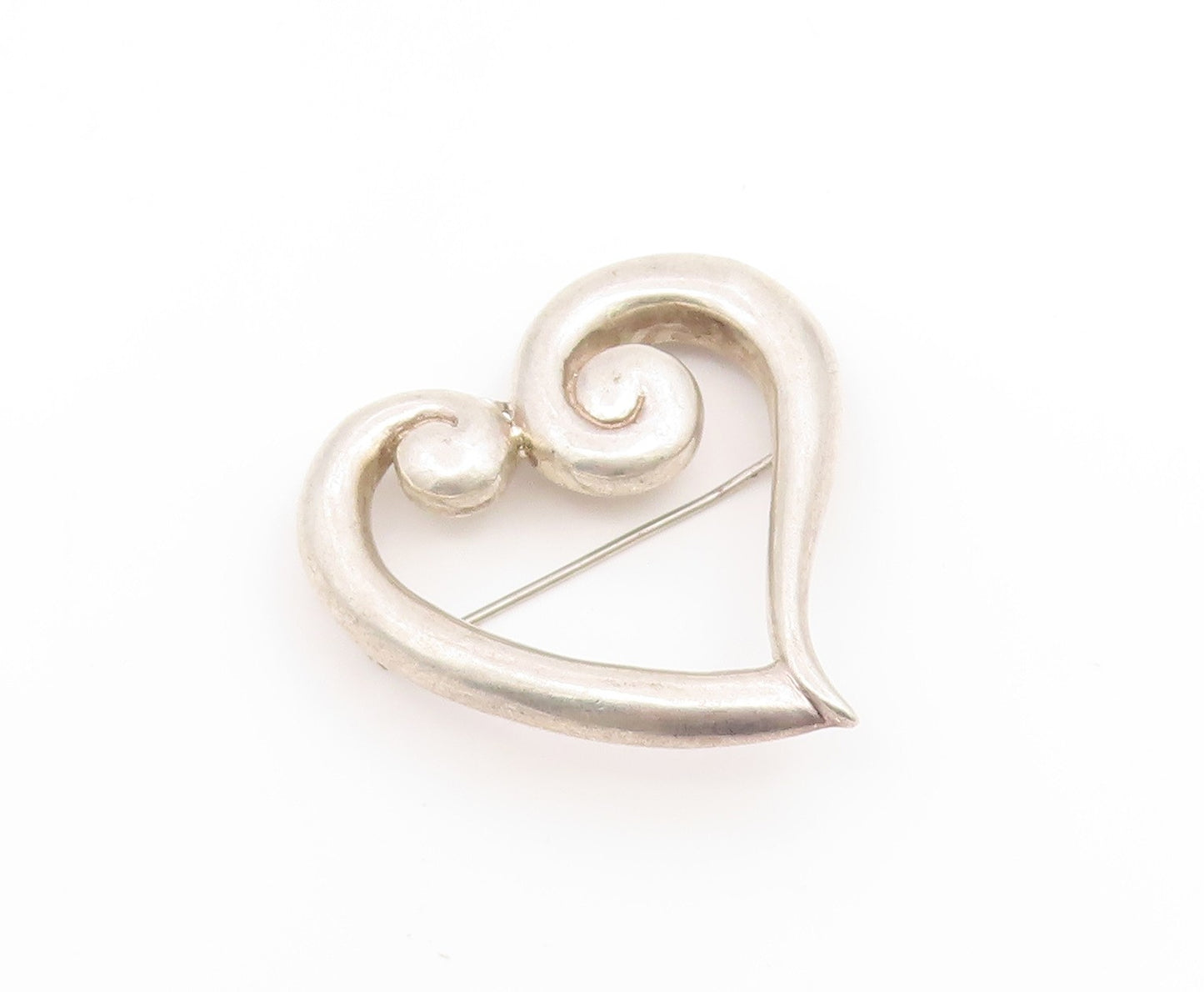 925 Sterling Silver Vintage Brooch Pin Modernist Swirly Open Love Heart  BP12388