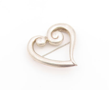 925 Sterling Silver Vintage Brooch Pin Modernist Swirly Open Love Heart  BP12388