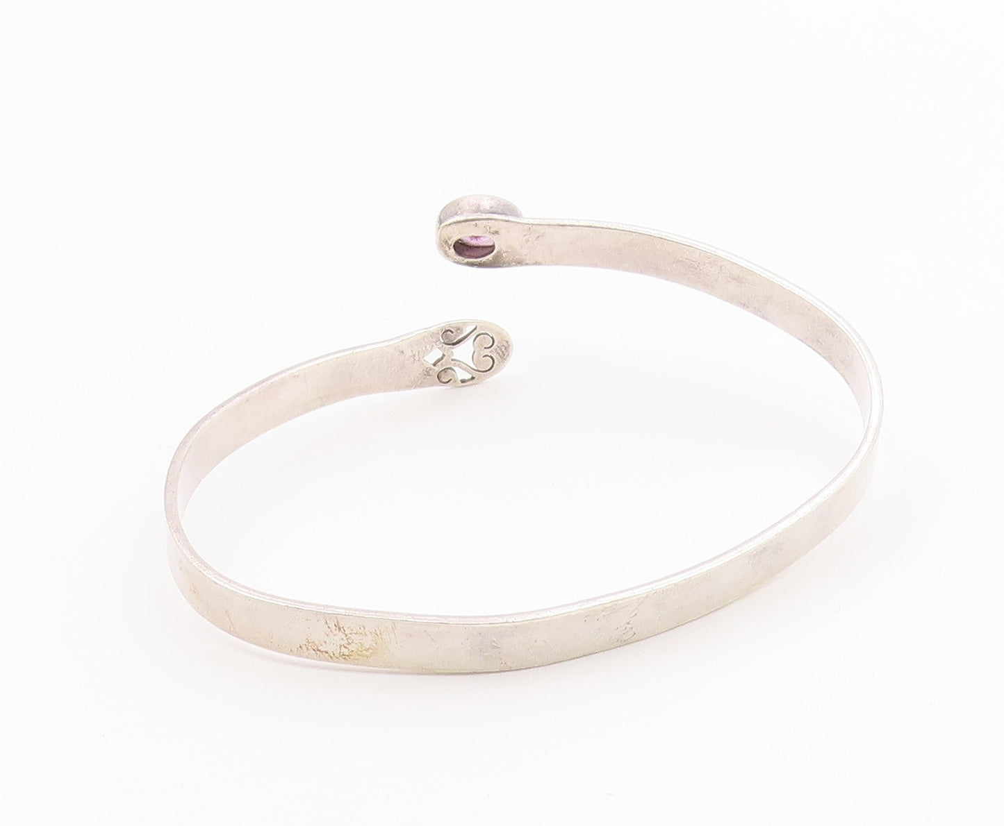 925 Sterling Silver  Vintage Amethyst Cutout Bypass Cuff Bracelet  BT8767