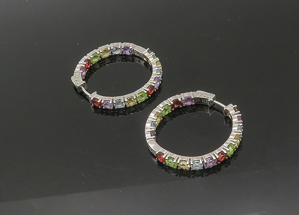 925 Silver  Vintage Topaz Amethyst Peridot & Garnet Hoop Earrings  EG10933