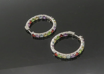 925 Silver  Vintage Topaz Amethyst Peridot & Garnet Hoop Earrings  EG10933