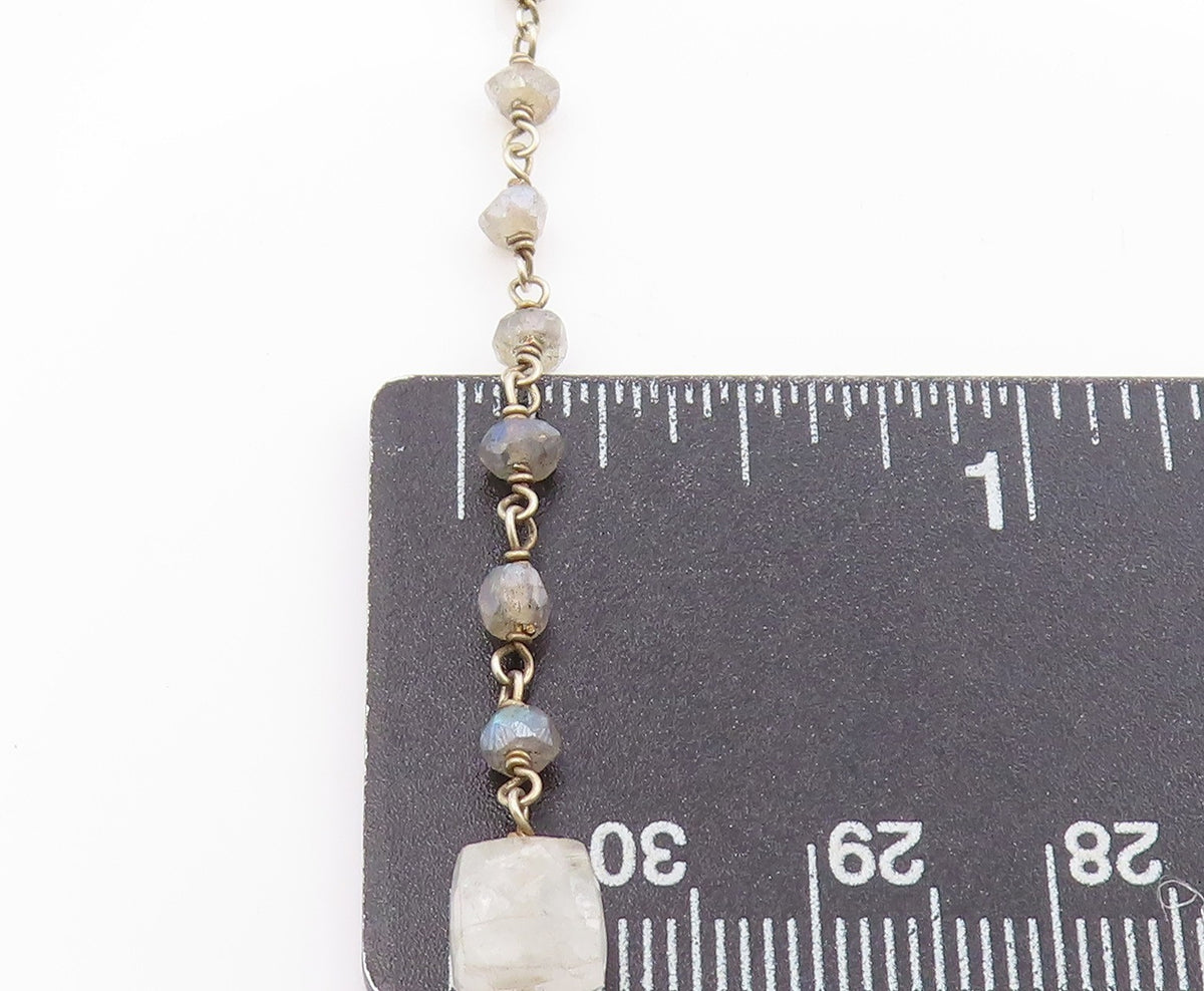 925 Sterling Silver Vintage Necklace Multi Gemstone Bohemian Long Chain  NE4661