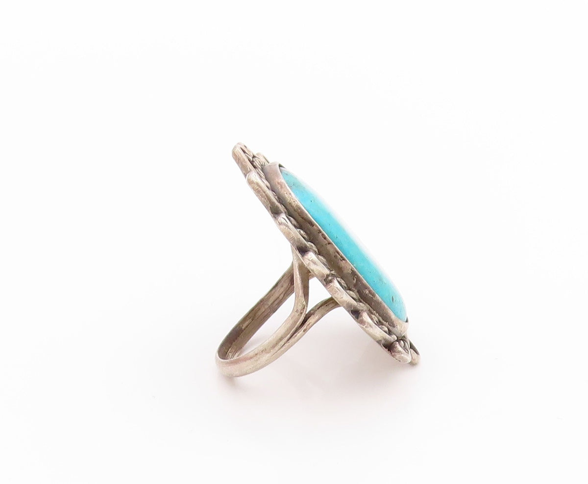 925 Sterling Silver Vintage Ring NAVAJO Cabochon Turquoise Band  Sz 5.5  RG33516