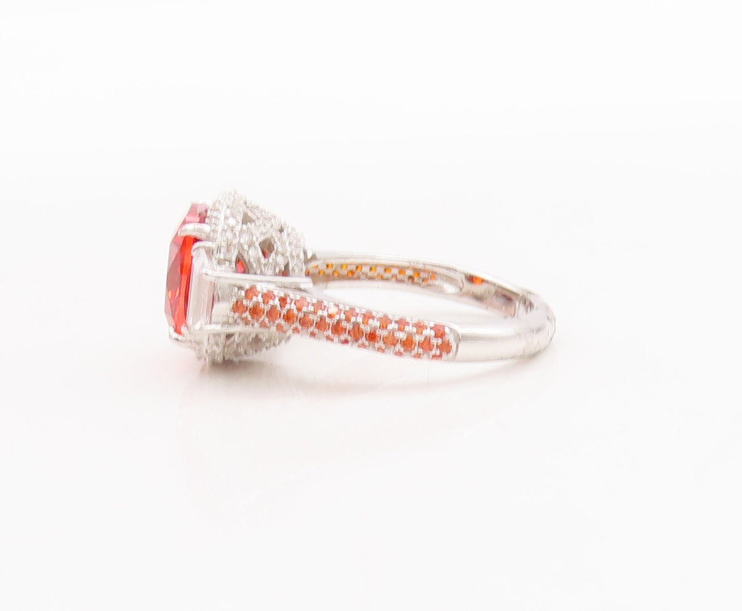 925 Sterling Silver Vintage Ring Square Orange Halo White CZ  Sz 7  RG29639