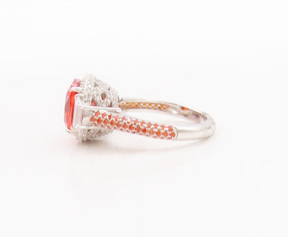 925 Sterling Silver Vintage Ring Square Orange Halo White CZ  Sz 7  RG29639