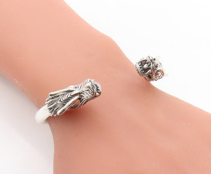 925 Sterling Silver  Vintage Shiny Sculpted Dragon Head Cuff Bracelet  BT2498