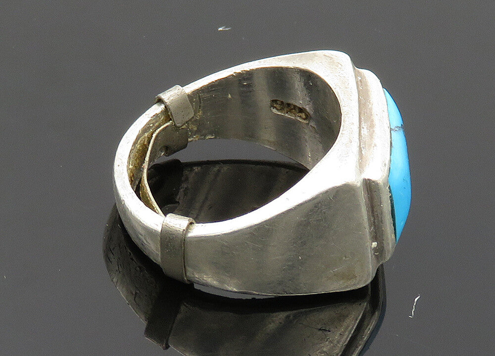 MEXICO 925 Silver  Vintage Large Turquoise Square Band Ring Sz 10  RG20117