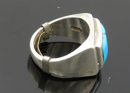 MEXICO 925 Silver  Vintage Large Turquoise Square Band Ring Sz 10  RG20117