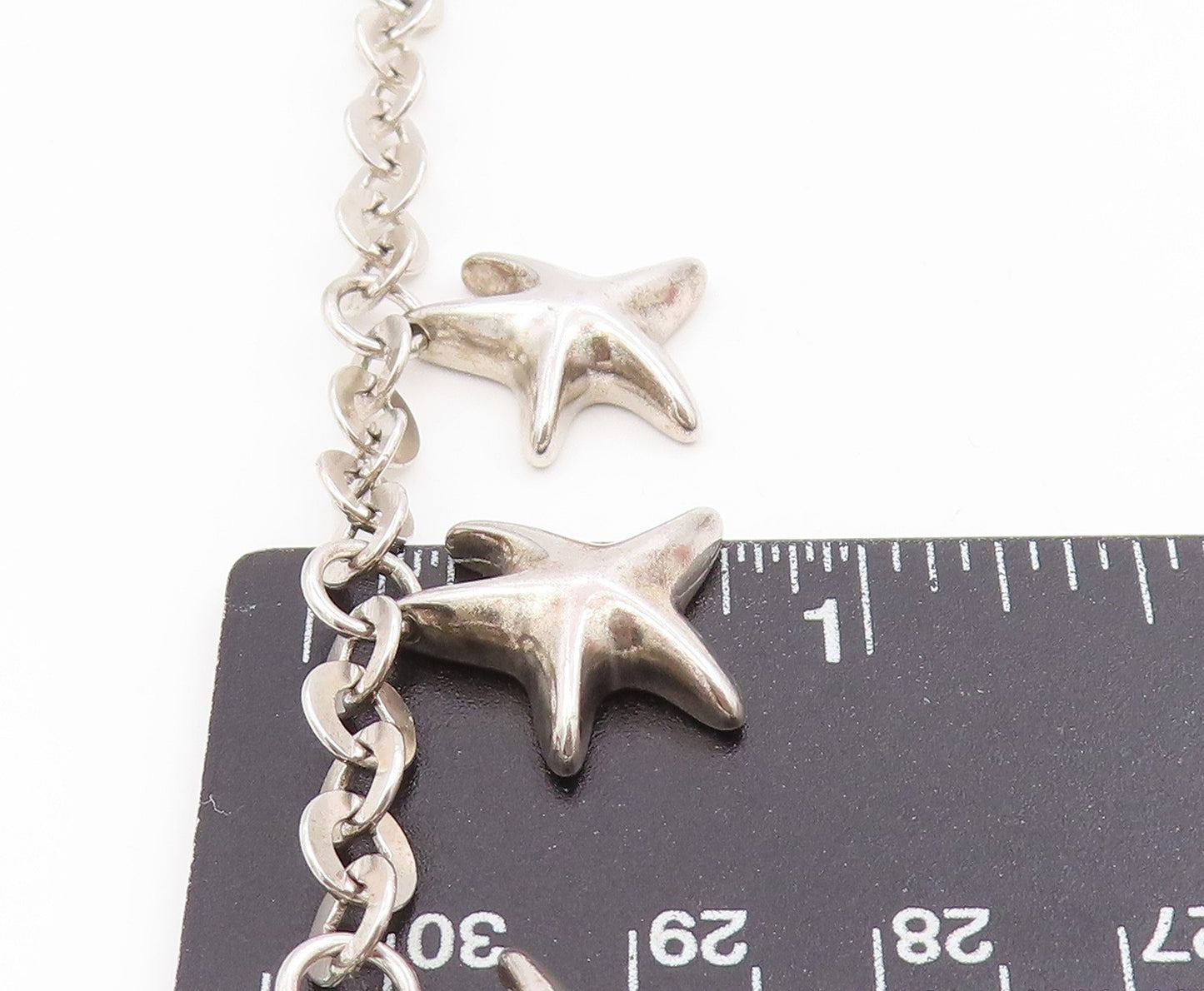 925 Sterling Silver Vintage Bracelet Celestial Dangling Star Charm Link  BT11670
