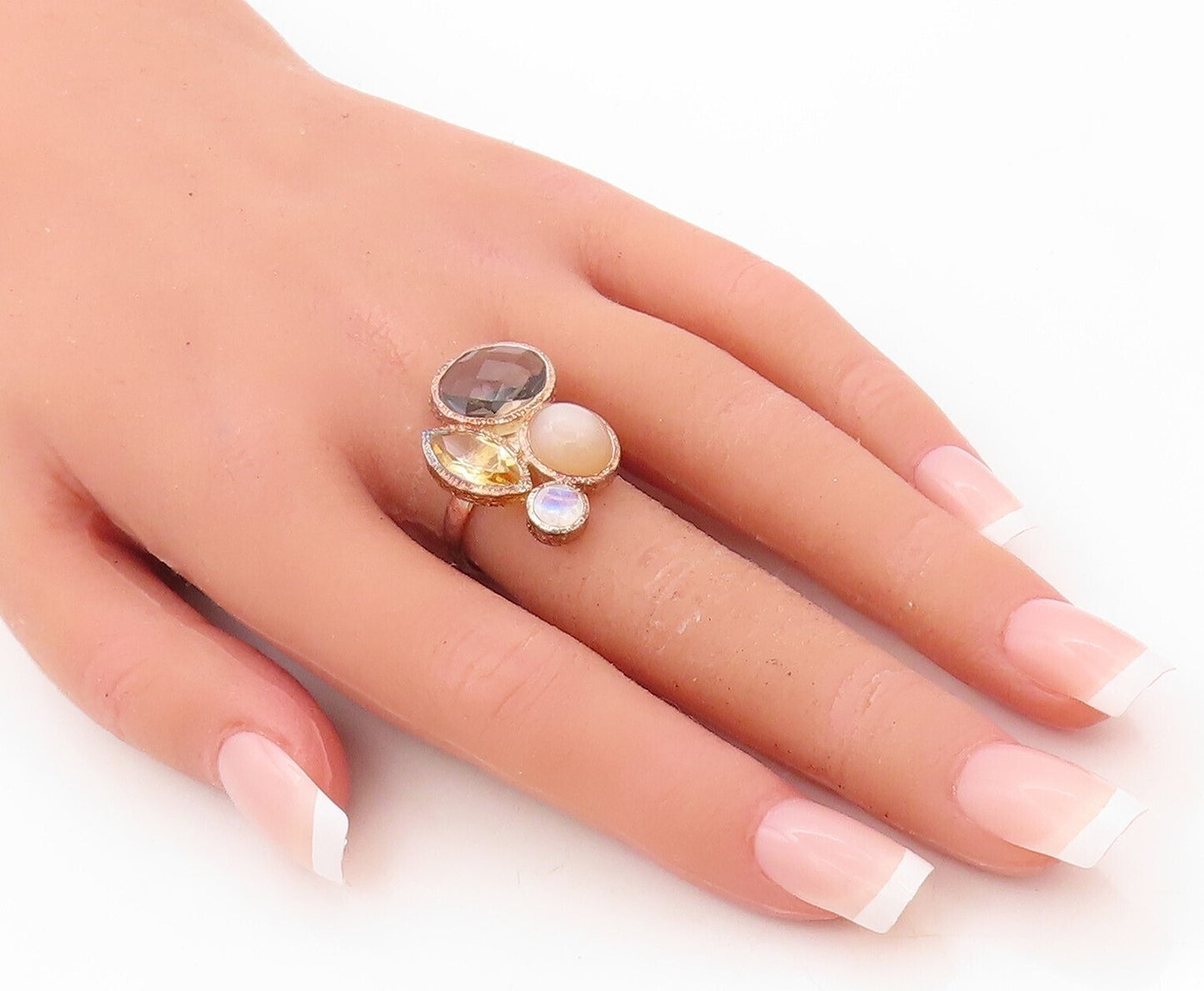 925 Sterling Silver Vintage Ring Rose Gold Plated Gemstones  Sz 8  RG30592