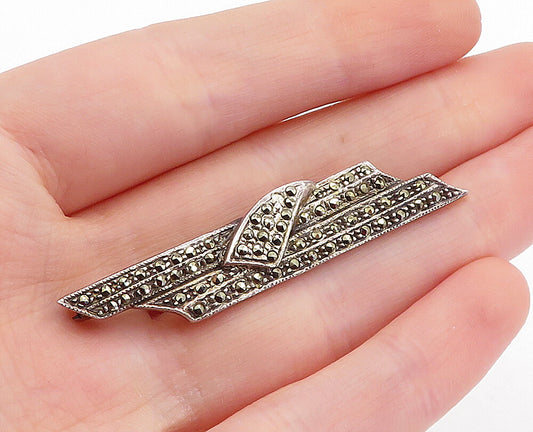 925 Sterling Silver  Vintage Sparkling Marcasite Decorated Brooch Pin  BP1943