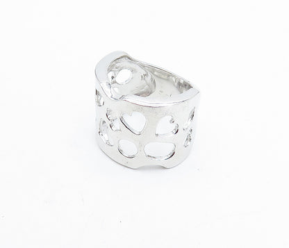 925 Sterling Silver  Shiny Love Heart Cutout Pattern Band Ring Sz 7  RG4043