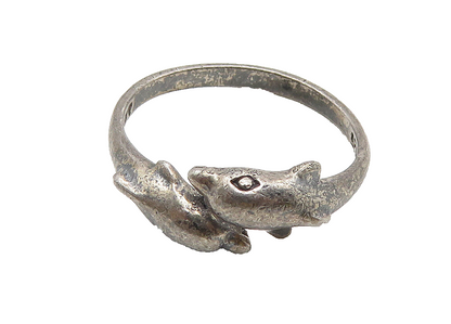 925 Sterling Silver  Vintage Dark Tone Dolphin Motif Bypass Ring Sz 6  RG10514