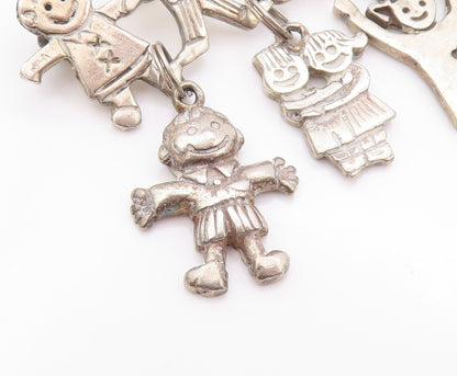 925 Sterling Silver Vintage Brooch Cutout Happy Children Playing  BP11521