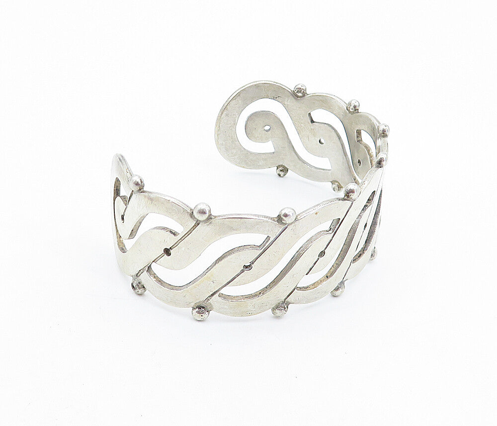 PRIETO 925 Sterling Silver Vintage Open Swirl Design Cuff Bracelet BT2777