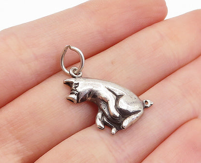 925 Sterling Silver  Vintage Petite Dark Tone Sitting Pig Drop Pendant  PT3131