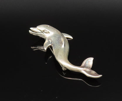 MEXICO 925 Silver  Vintage Carved Dolphin Sea Animal Brooch Pin  BP10035