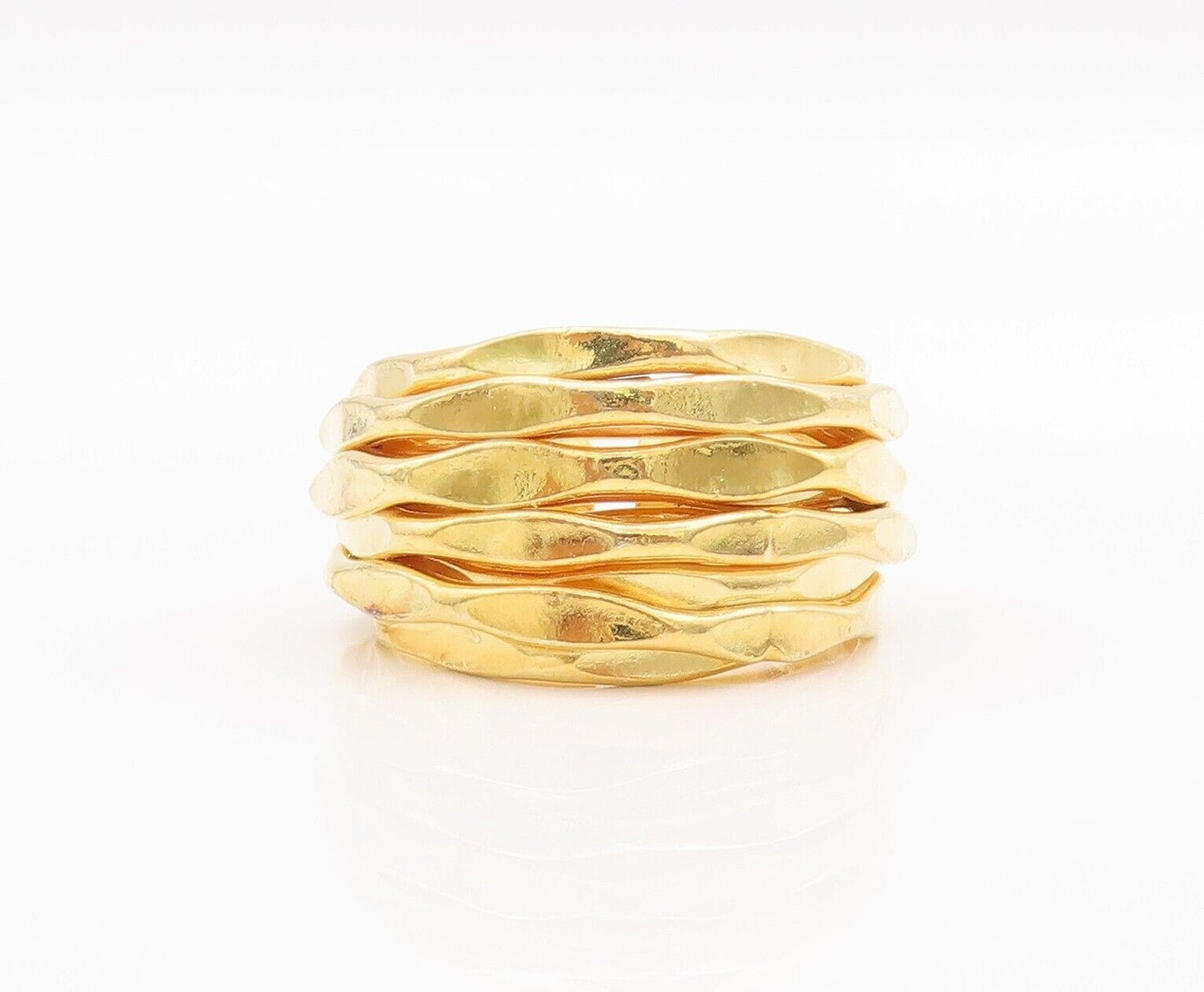 925 Sterling Silver Vintage Ring Gold Plated Brutalist Carved  Sz 6.5  RG28256