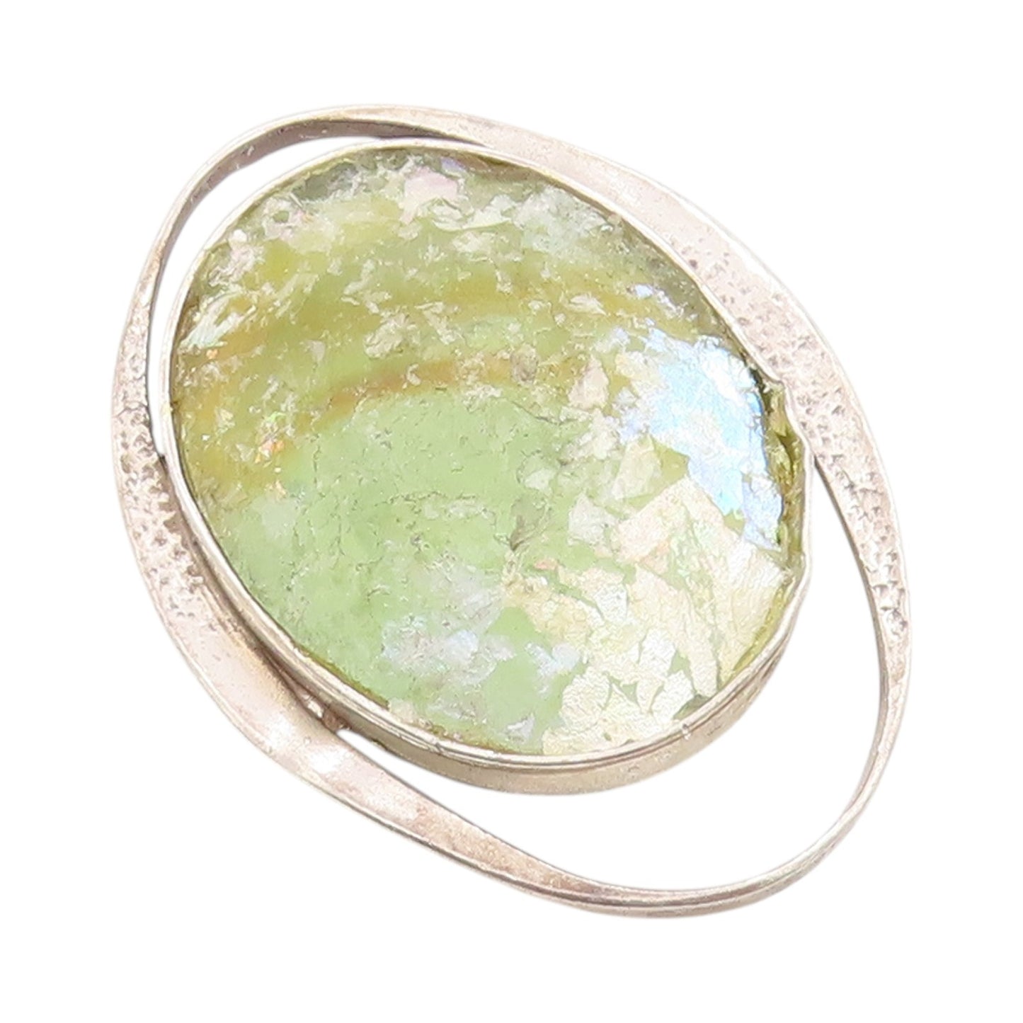 925 Sterling Silver Vintage Pendant Modernist Large Oval Roman Glass  PT24707